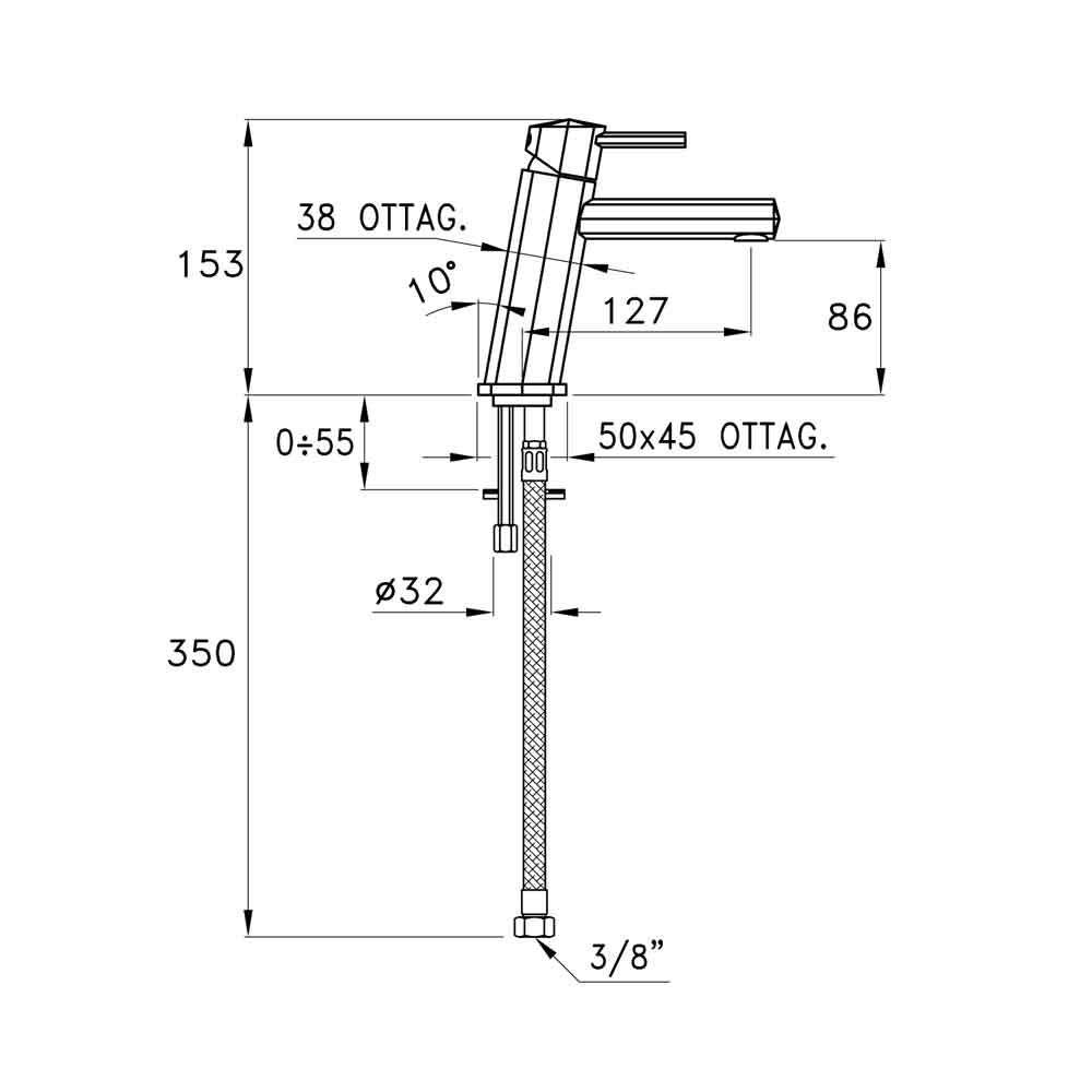 Vòi chậu lavabo cao 153mm bằng đồng Firenze - 3222