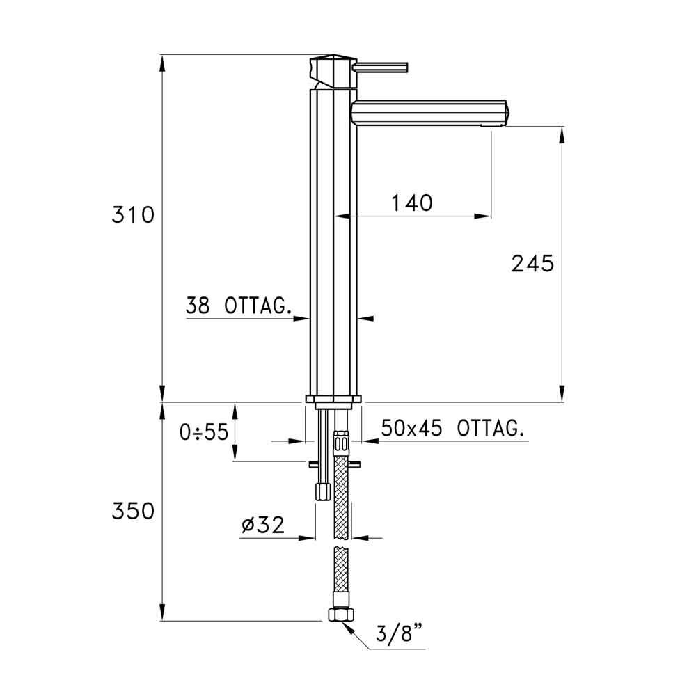 Vòi chậu lavabo cao 310mm bằng đồng Firenze - 3222HP