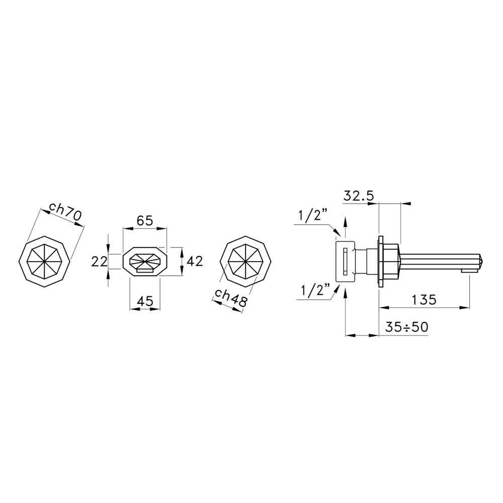 Vòi bồn tắm gắn tường bằng đồng Firenze - 3250