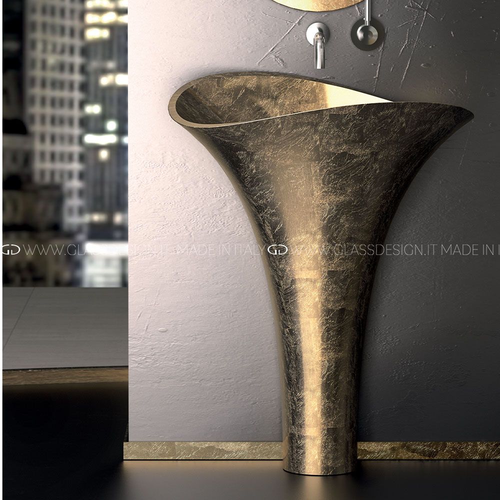  Chậu Lavabo Chân Dài Flower Evolution Gold Leaf 3D / Gold 