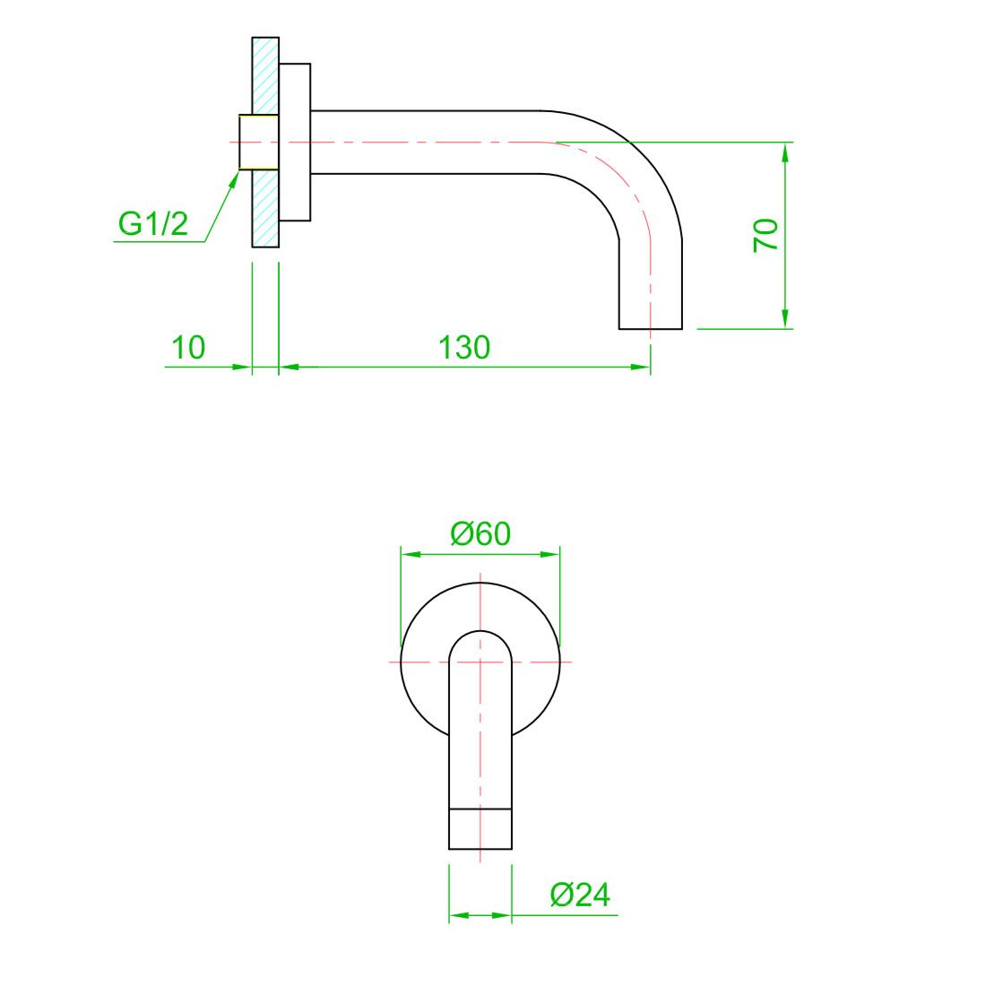  Vòi chậu rửa mặt gắn tường 130mm bằng đồng Volare - FLYCAN130-VOL1910NZ 