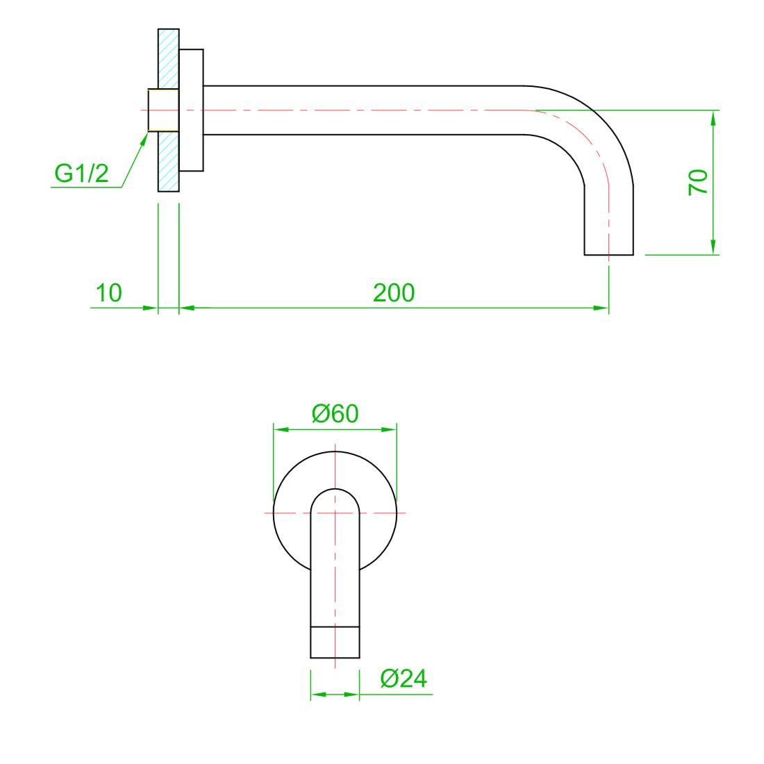  Vòi chậu rửa mặt gắn tường 200mm bằng đồng Volare - FLYCAN200-VOL1910NZ 