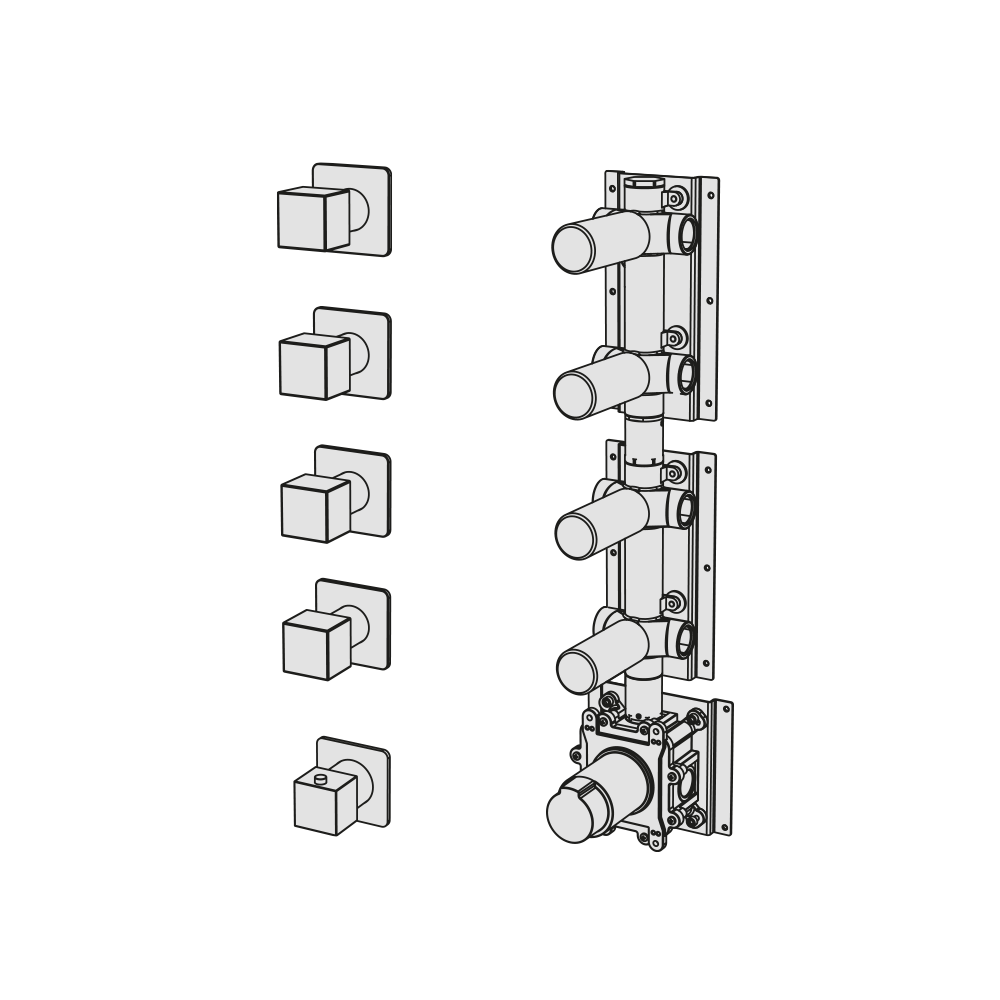 External Part - Bộ trộn điều chỉnh nhiệt độ 4 đầu ra bằng đồng Hito Cinquantuno - Geda Wellness - GQN43
