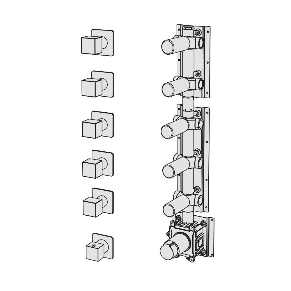 External Part - Bộ trộn điều chỉnh nhiệt độ 5 đầu ra bằng đồng Hito Cinquantuno - Geda Wellness - GQN44
