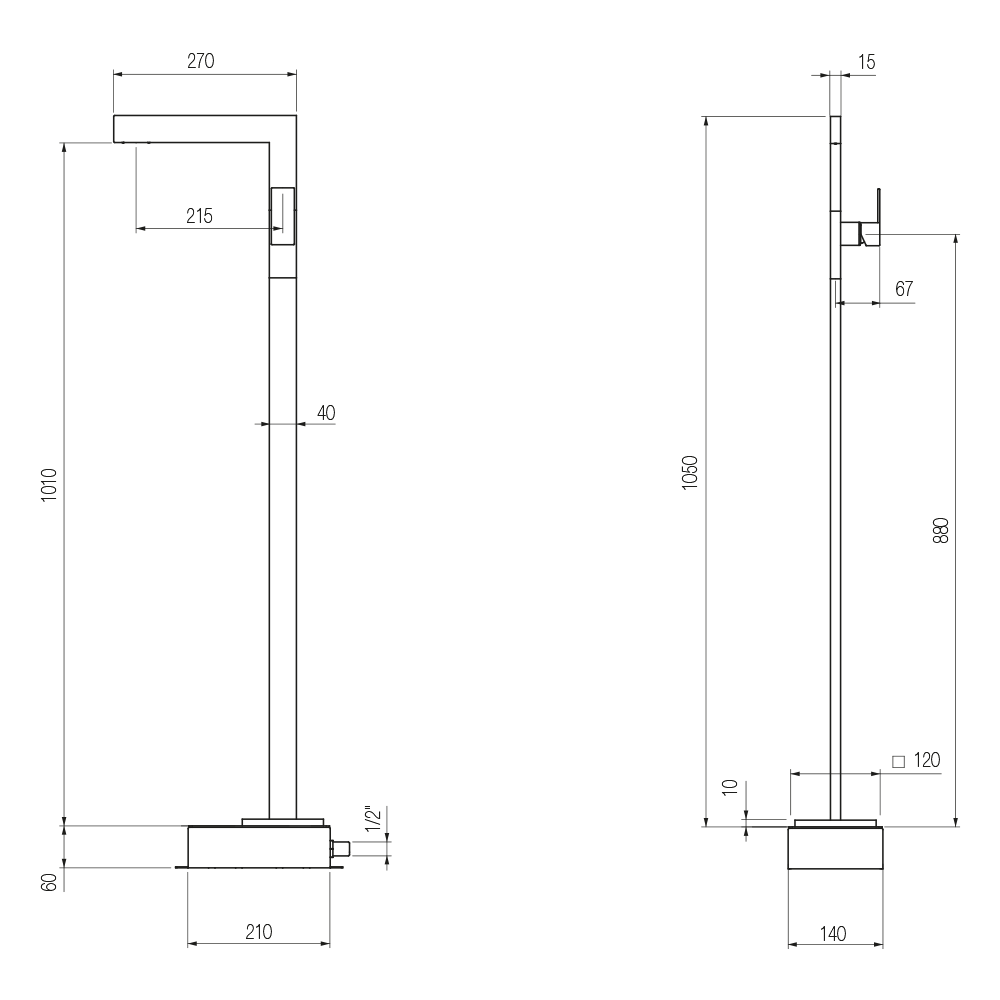  Vòi chậu lavabo chân dài gắn sàn cao 1050mm bằng đồng Hito Cinquantuno - H5T19 