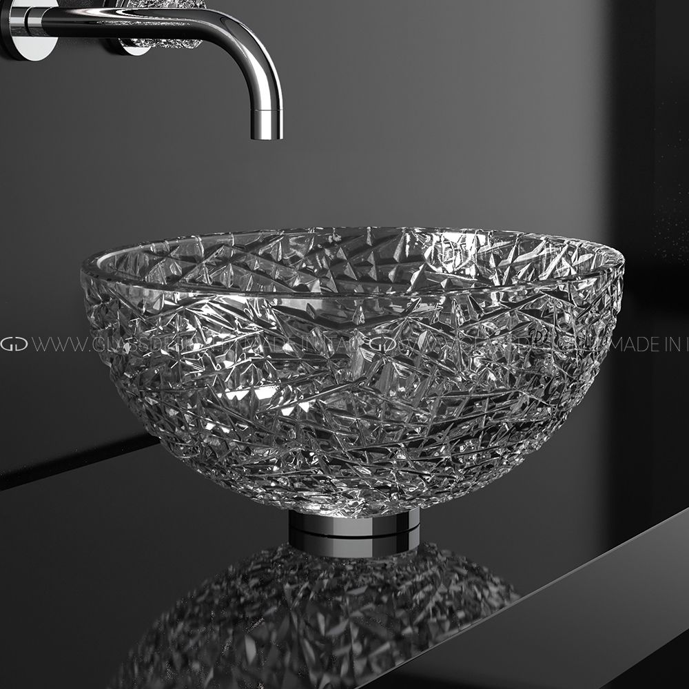  Chậu Lavabo Pha Lê Ice 34 Clear / Chrome 