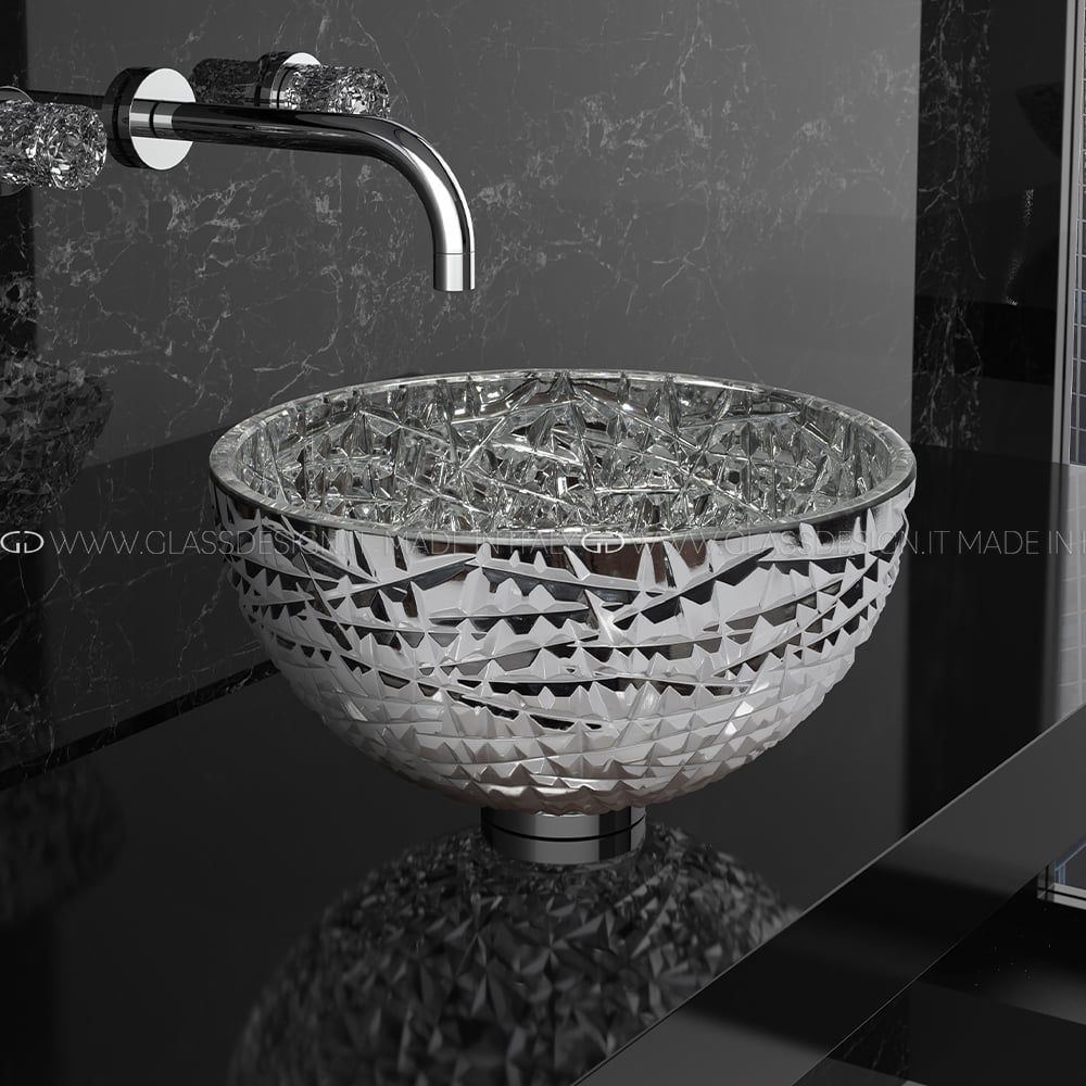  Chậu Lavabo Pha Lê Ice 34 Lux Silver / Chrome 