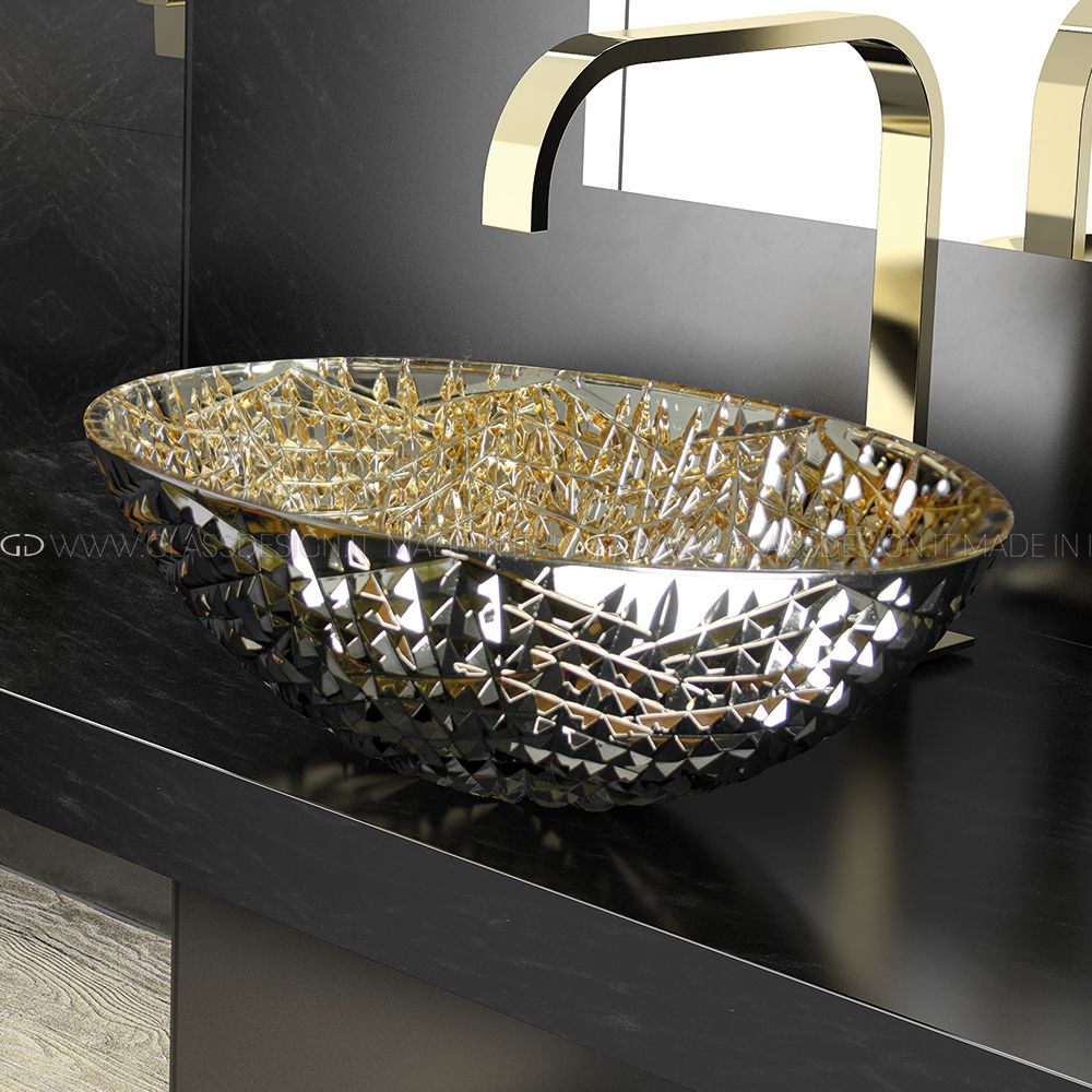  Chậu Lavabo Pha Lê Ice Oval Lux Gold / Chrome 