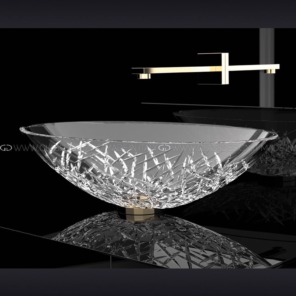  Chậu Lavabo Pha Lê Ice Oval Clear / Gold 