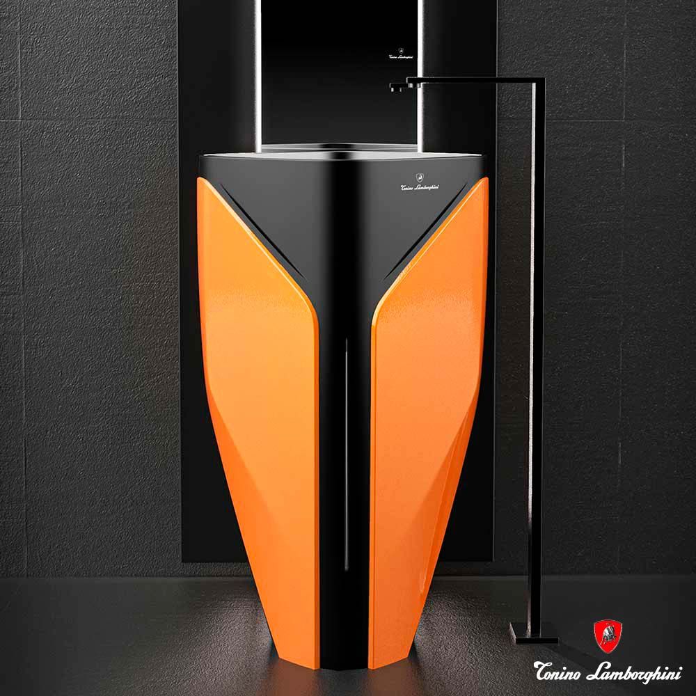 Chậu Lavabo Chân Dài Phong Cách Lamborghini Orange Mat - Black Mat