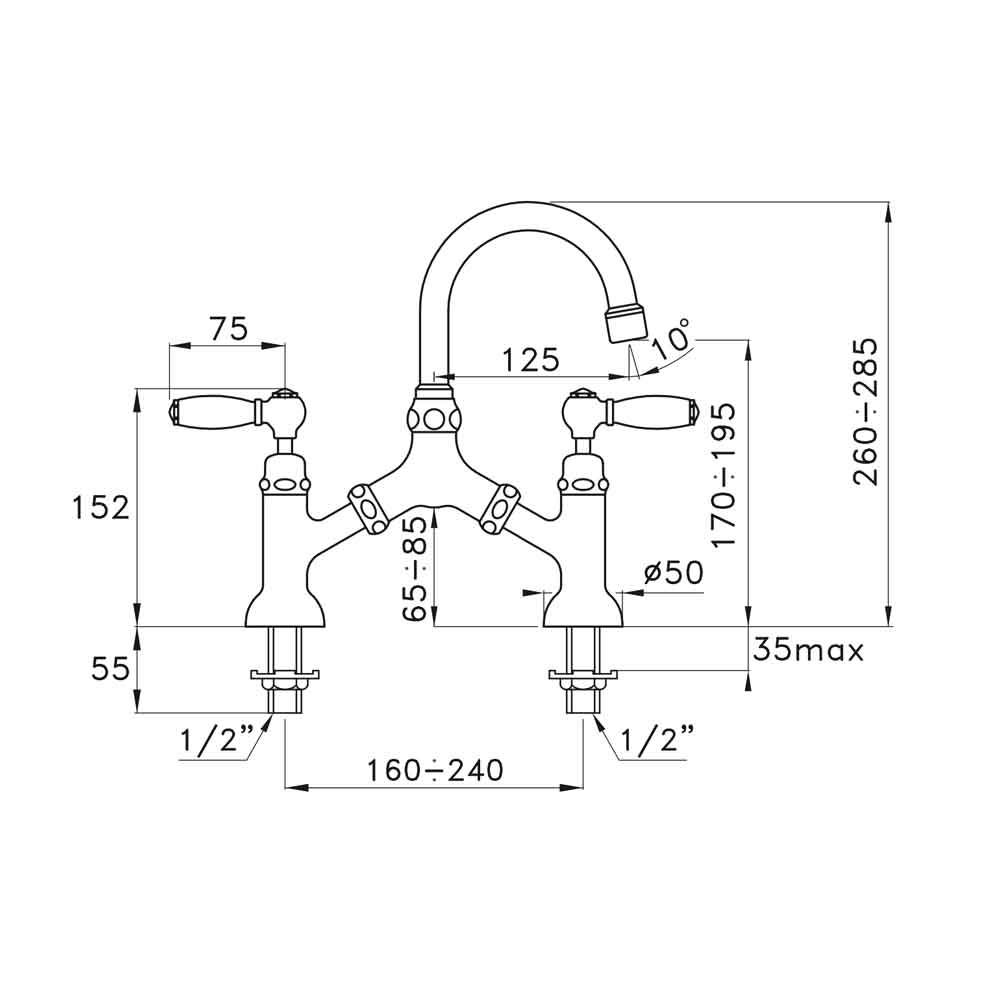 Vòi chậu lavabo cổ điển 2 lỗ bằng đồng Italica Leve - 3215