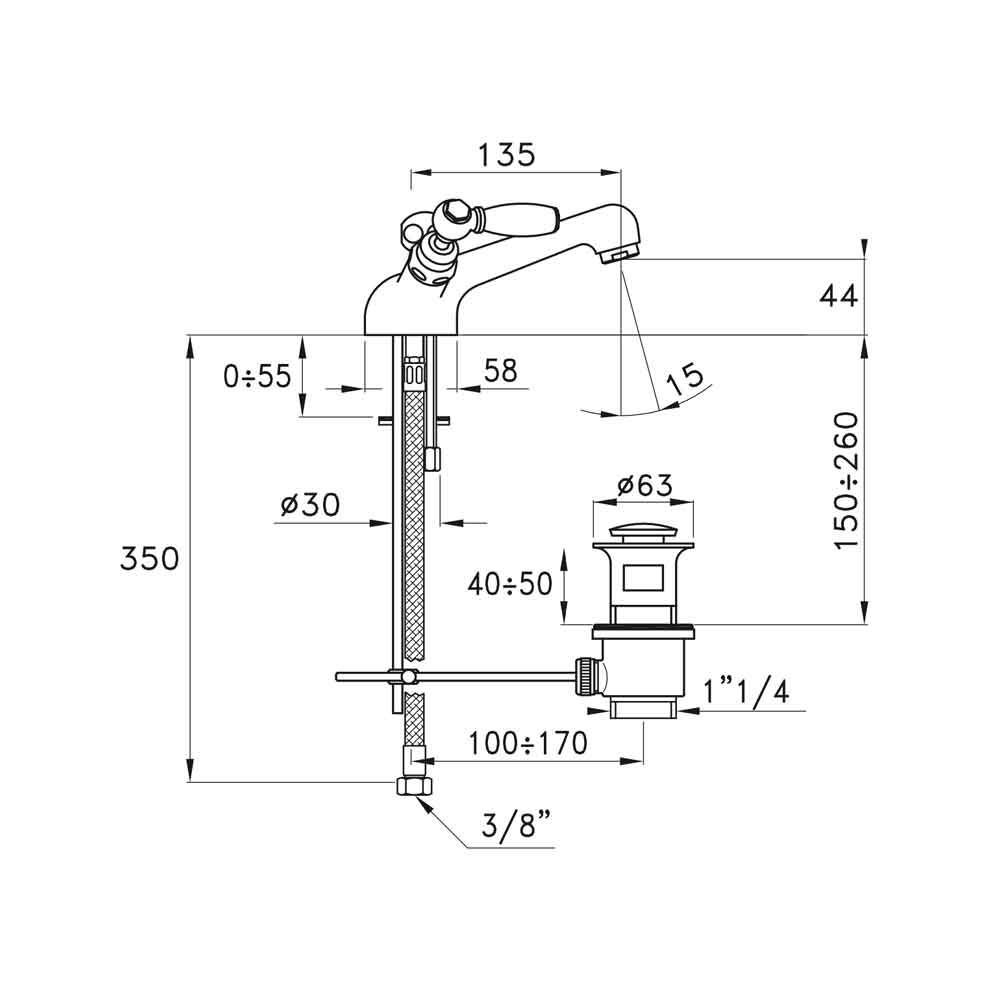 Vòi chậu lavabo cổ điển bằng đồng Italica Leve - 3219