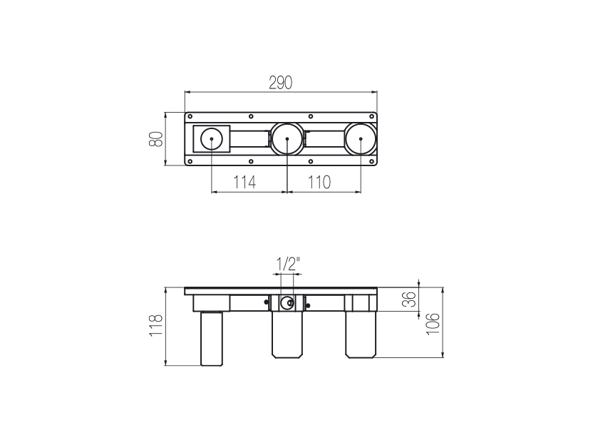  Vòi bồn tắm 3 lỗ gắn tường 2 đầu ra bằng stainless steel Kira - TKK82 