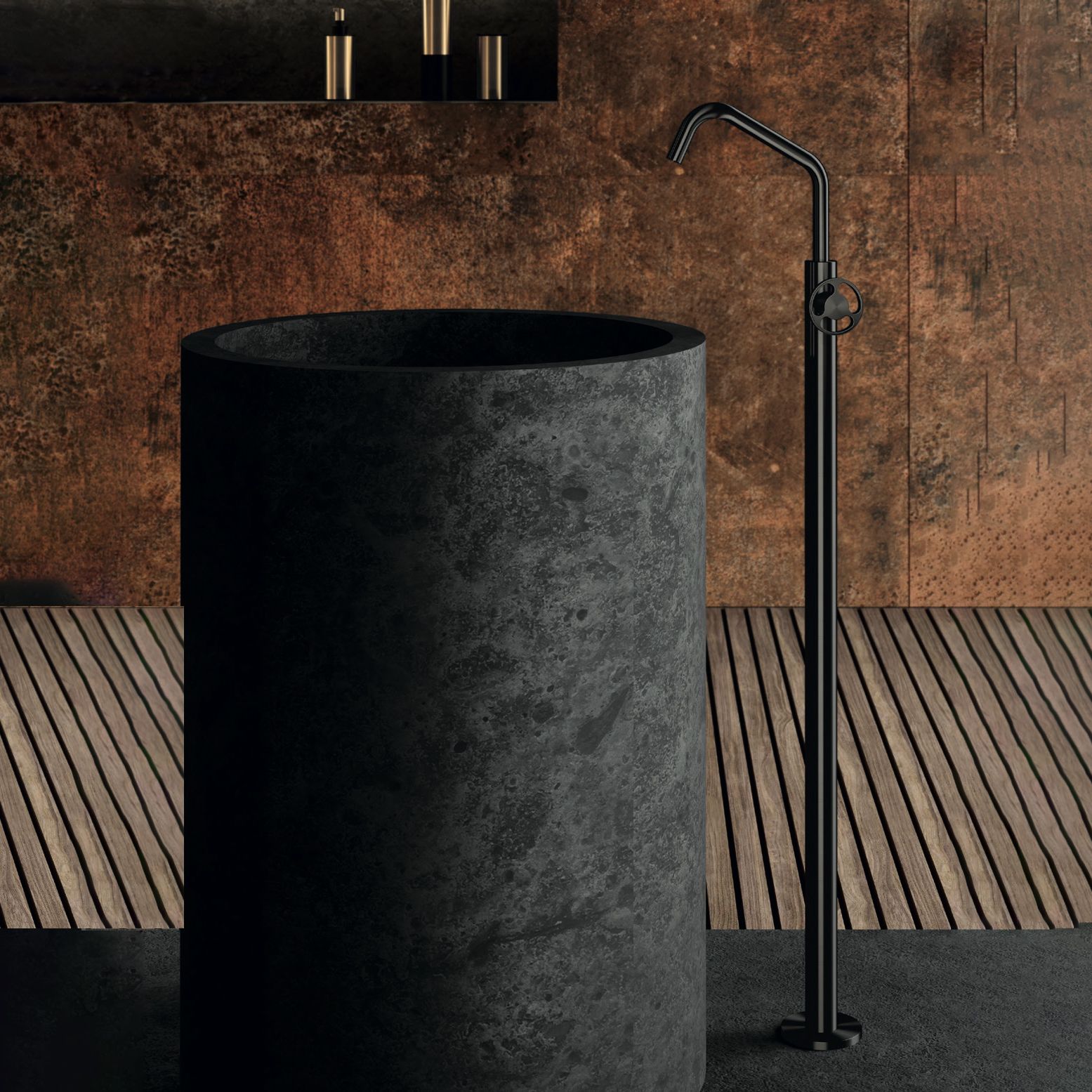 Vòi chậu lavabo chân dài gắn sàn bằng stainless steel Kàto - KAN14