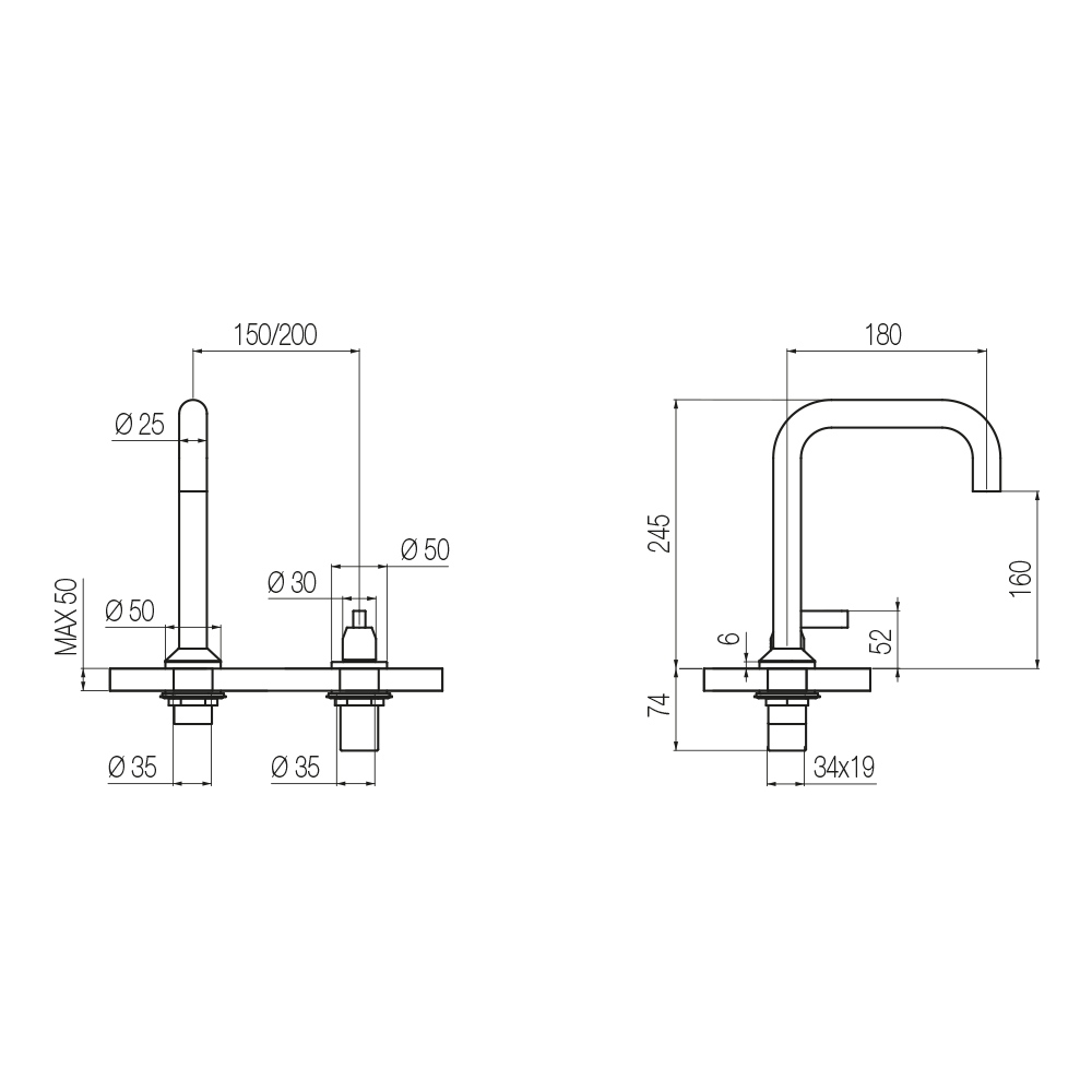  Vòi chậu lavabo 2 lỗ cao 240mm bằng đồng Koè - KOE8 