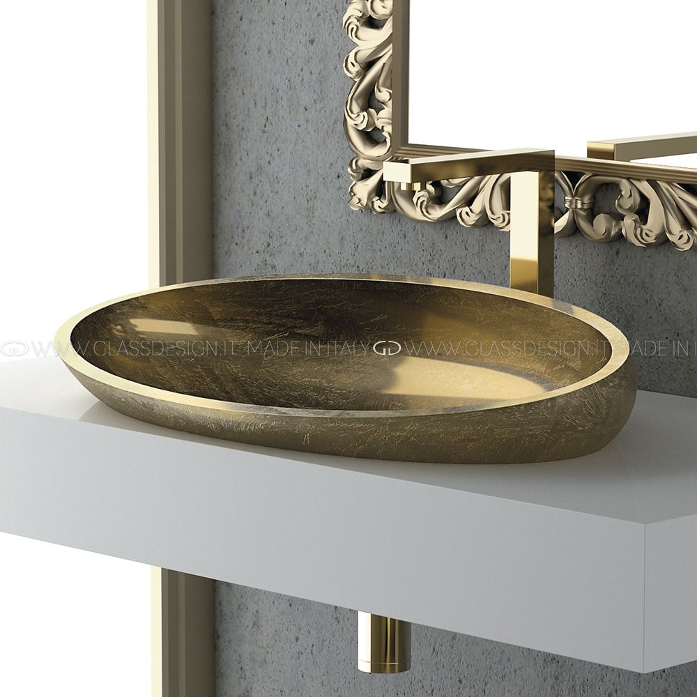  Chậu Lavabo Bán Âm Bàn Kool XL FL Gold Leaf 3D 