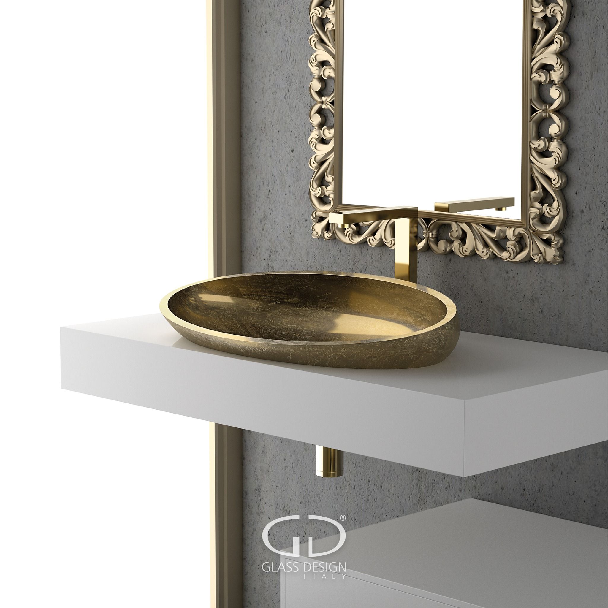  Chậu Lavabo Bán Âm Bàn Kool XL FL Gold Leaf 3D 