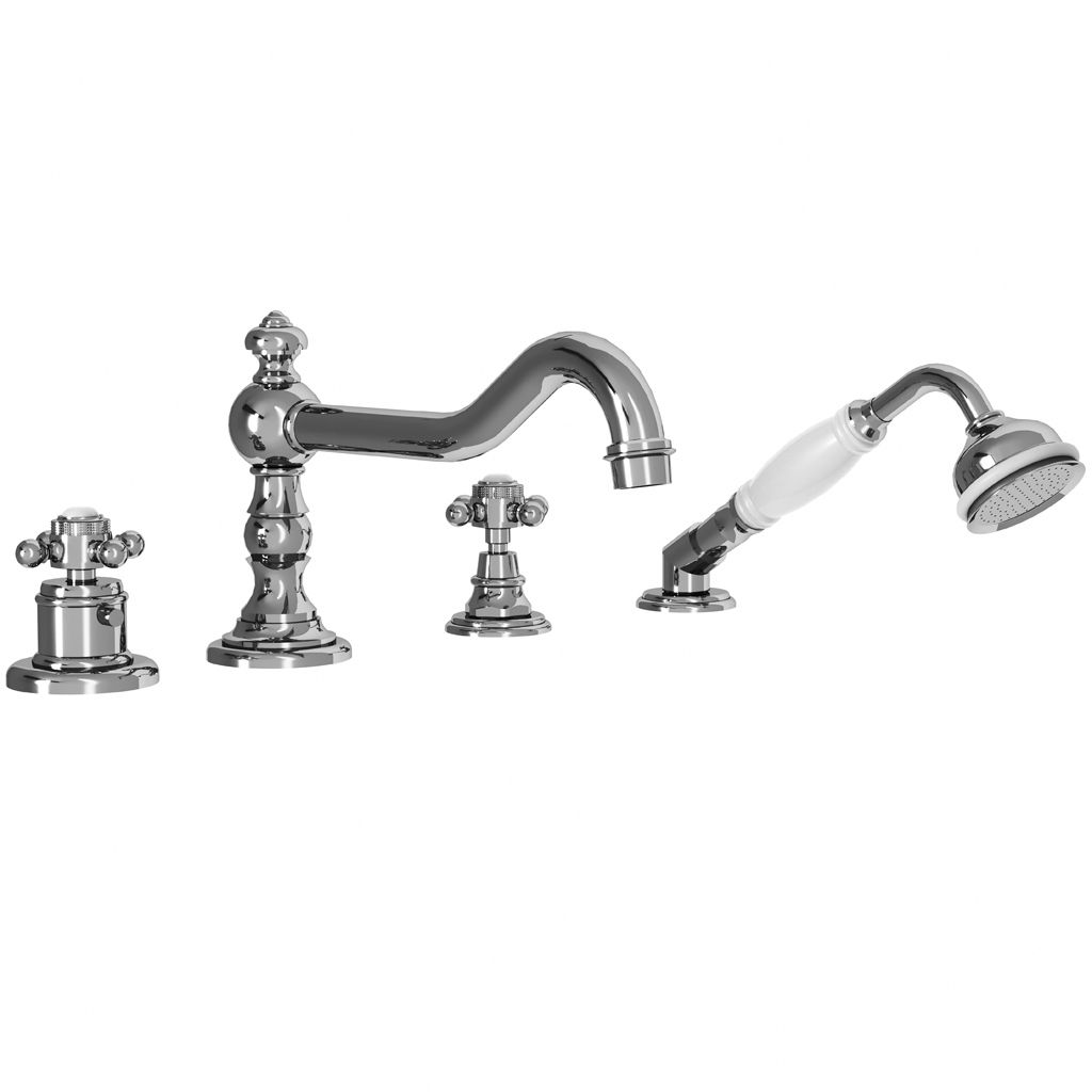 Vòi bồn tắm 250mm có vòi sen cầm tay 4 lỗ điều chỉnh nhiệt độ bằng đồng Thétis Cross Handles - M02-3304TXL