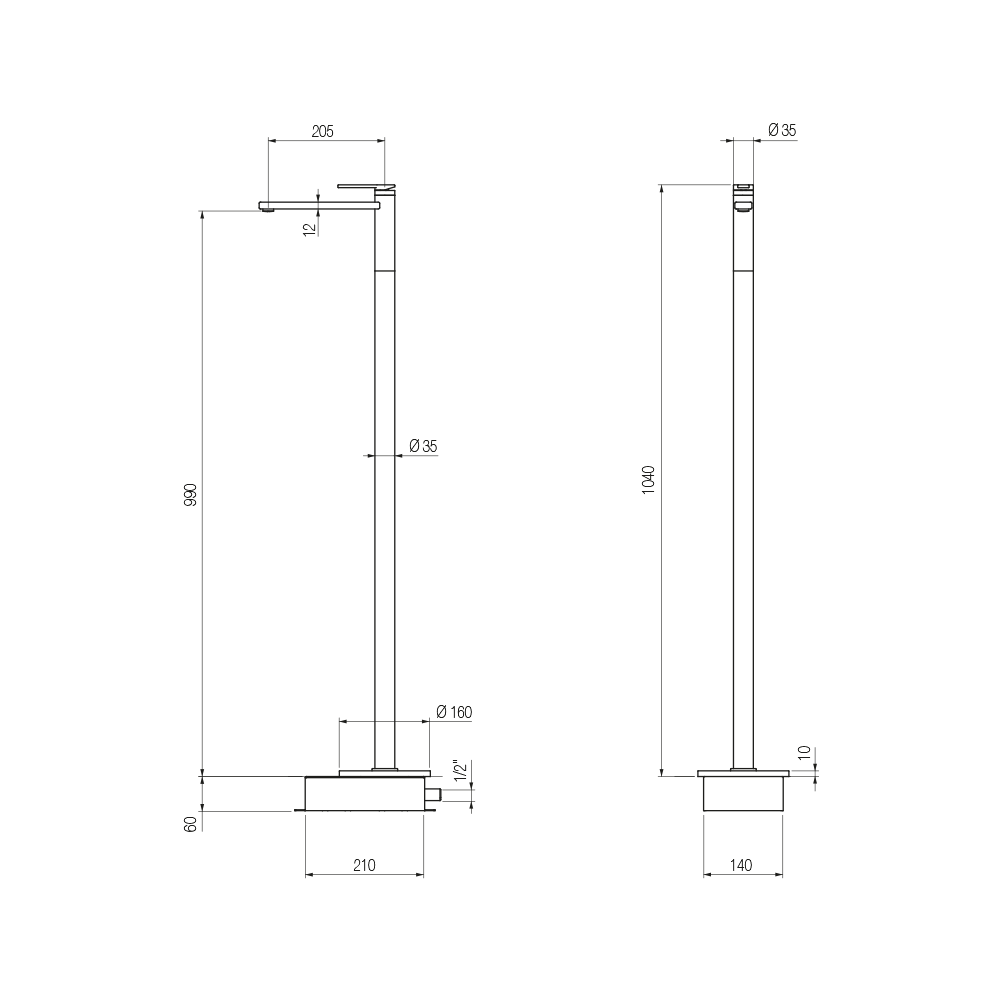  Vòi chậu lavabo chân dài gắn sàn cao 1040mm bằng đồng Macò - MAC19 