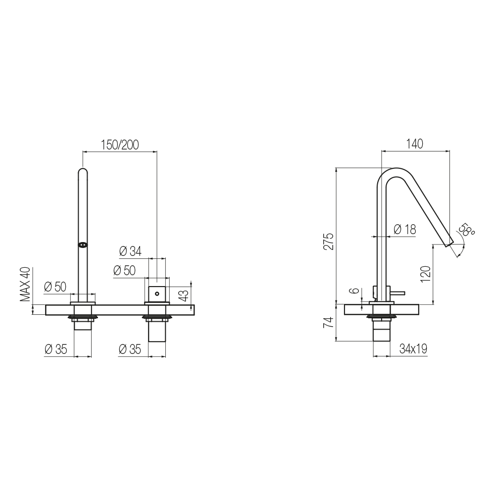 Vòi chậu lavabo 2 lỗ cao 275mm bằng đồng Minimè - MME8