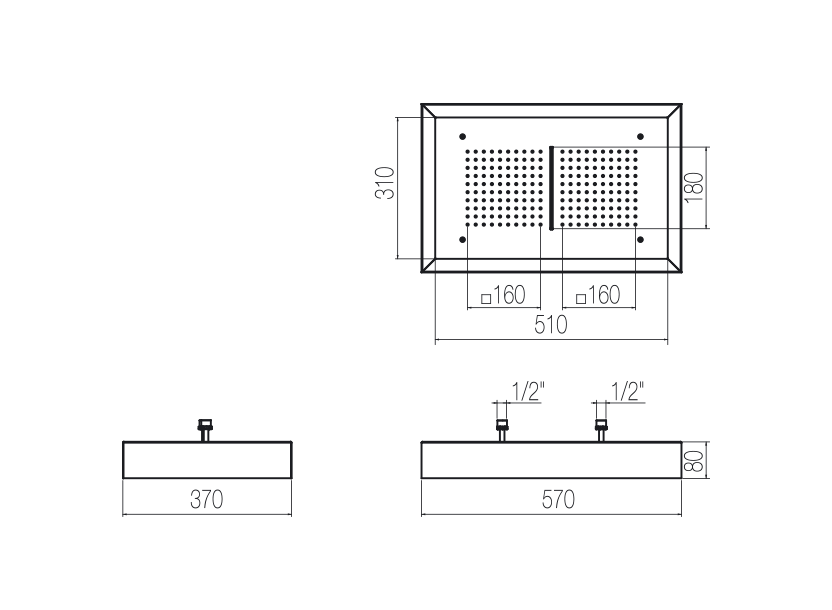 Bát sen sắc ký trị liệu chữ nhật âm trần 570x370 mm 02 chức năng phong cách spa Radomonte Wellness stainless steel - PIA25