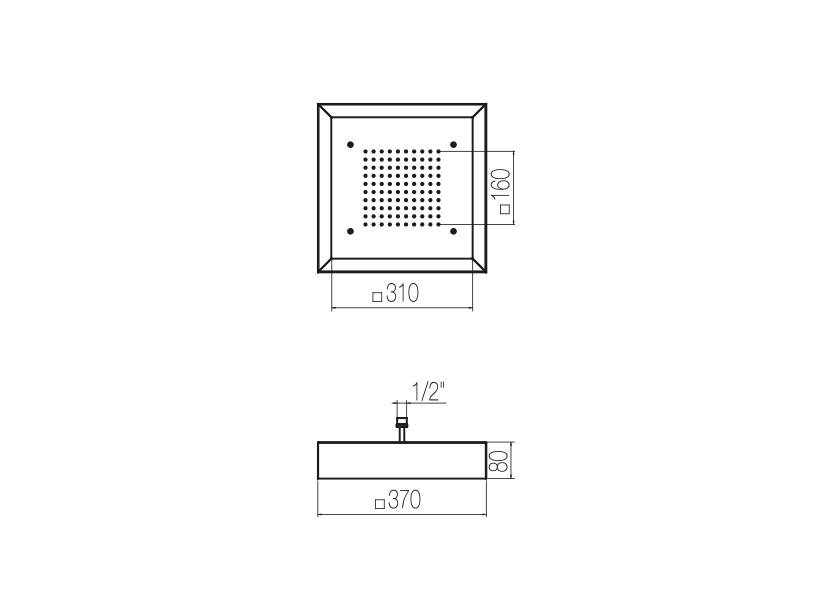  Bát sen sắc ký trị liệu hình vuông âm trần 370x370 mm 01 chức năng phong cách spa Radomonte Wellness stainless steel - PIA29 