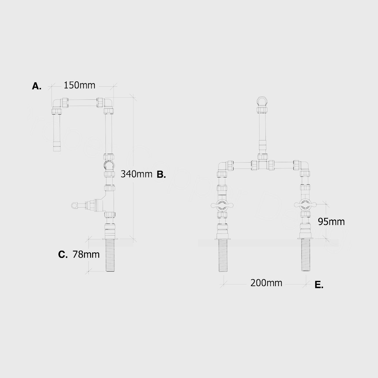 Vòi chậu lavabo 2 lỗ bằng đồng - Protapeko