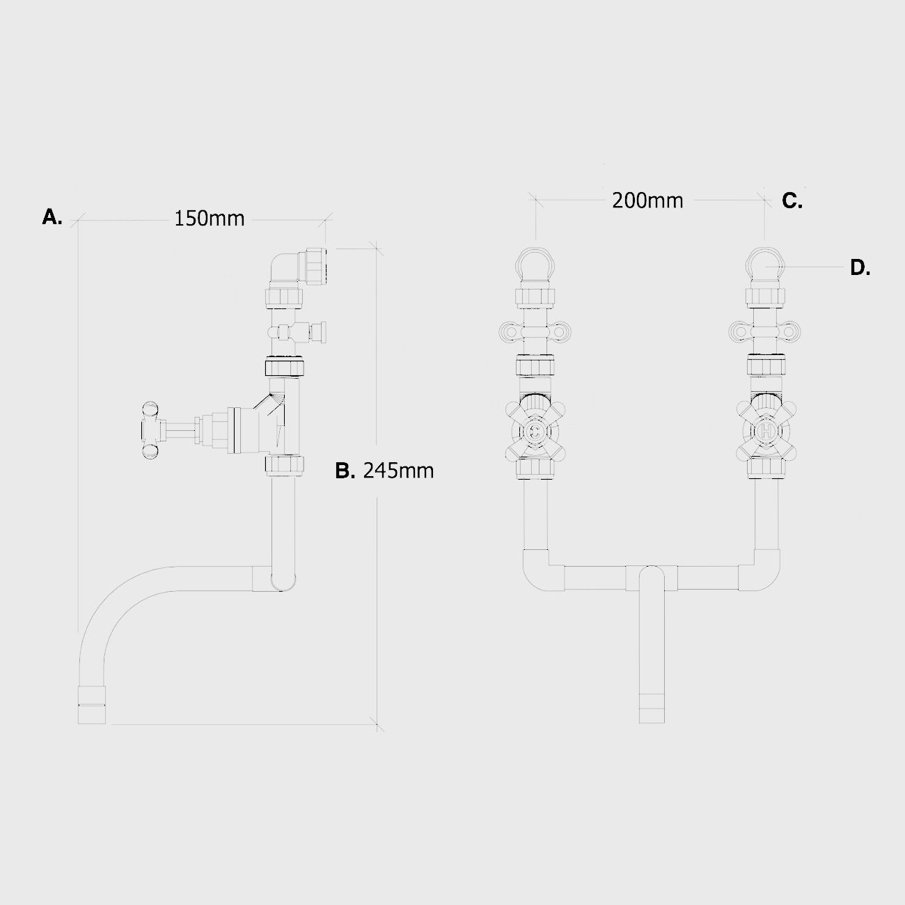 Vòi chậu lavabo gắn tường bằng đồng - Protapity