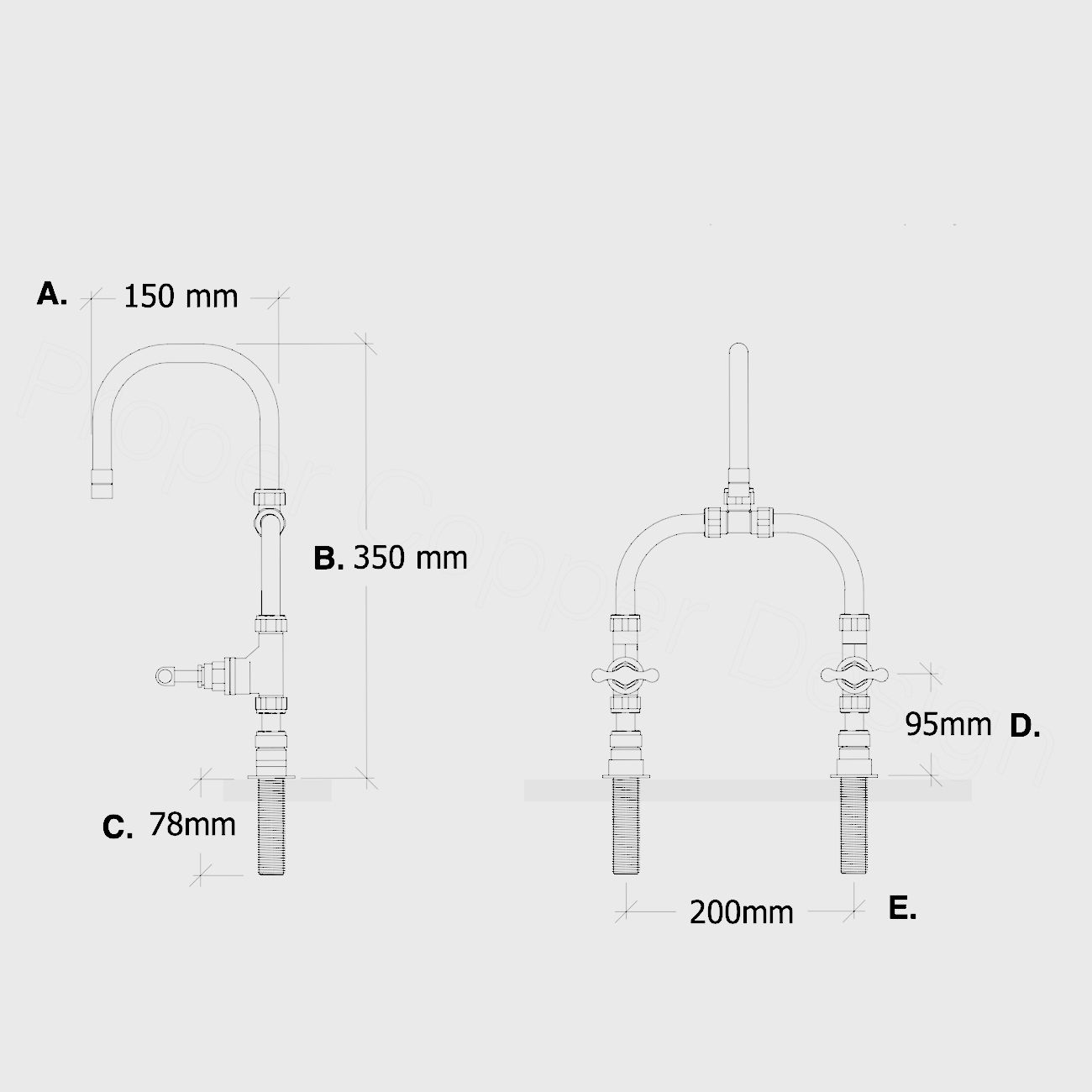 Vòi chậu lavabo 2 lỗ bằng đồng - Protapsei