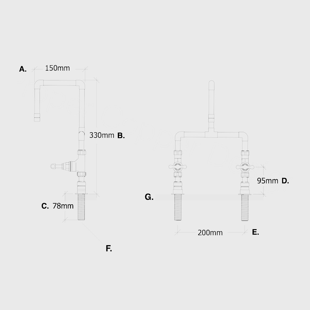 Vòi chậu lavabo 2 lỗ bằng đồng - Protapvoe