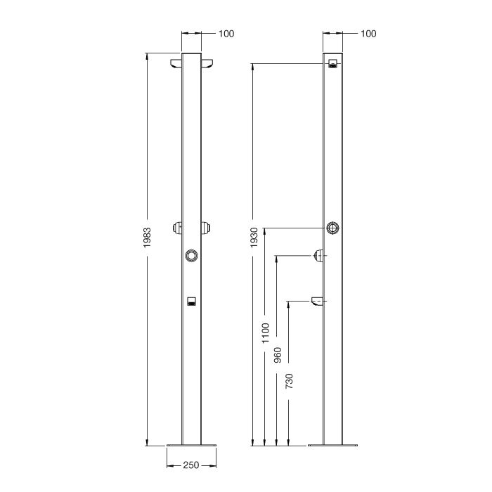 Sen cây ngoài trời 2 tay sen tự tắt nước ss316 marine grade stainless steel - Radouble