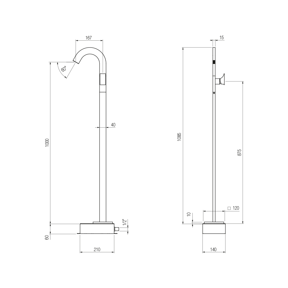 Vòi chậu lavabo chân dài gắn sàn cao 1060mm bằng đồng Rajia - RAJ19