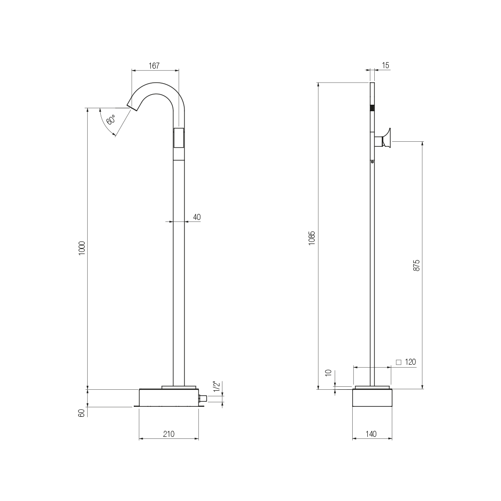  Vòi chậu lavabo chân dài gắn sàn cao 1060mm bằng đồng Rajia - RAJ19 