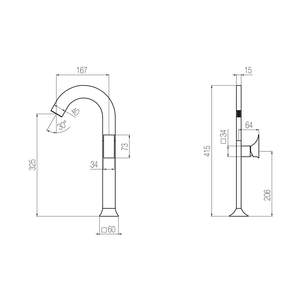  Vòi chậu lavabo cao 410mm bằng đồng Rajia - RAJ3 