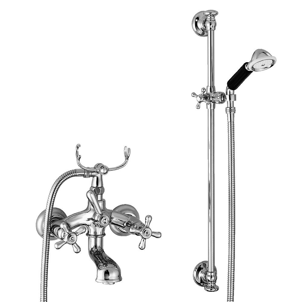 Vòi bồn tắm gắn tường có sen cầm tay và thanh trượt cổ điển bằng đồng Roma - 3274-302-6