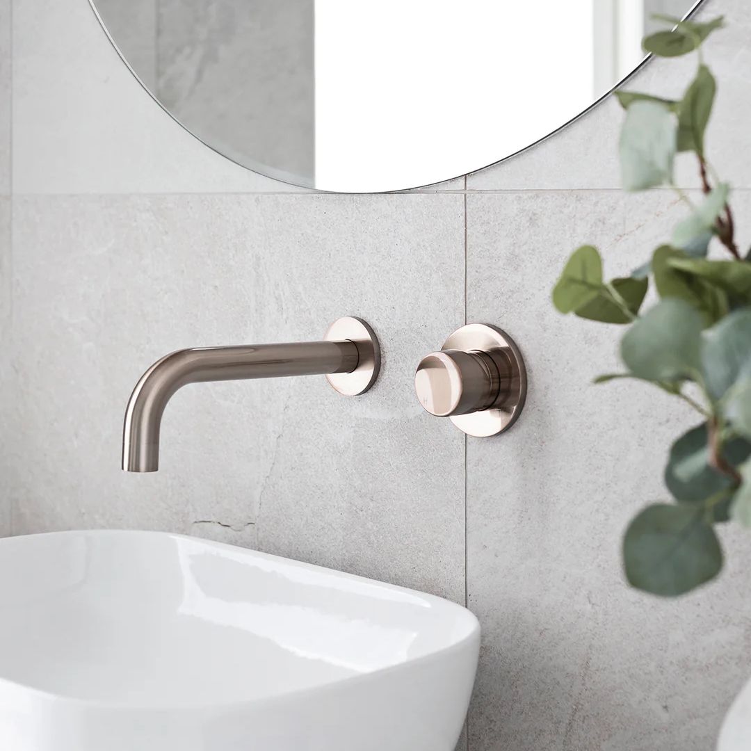 Vòi chậu lavabo dài 200mm gắn tường bằng đồng MChampagne - S05200-W03PNFIN-CH
