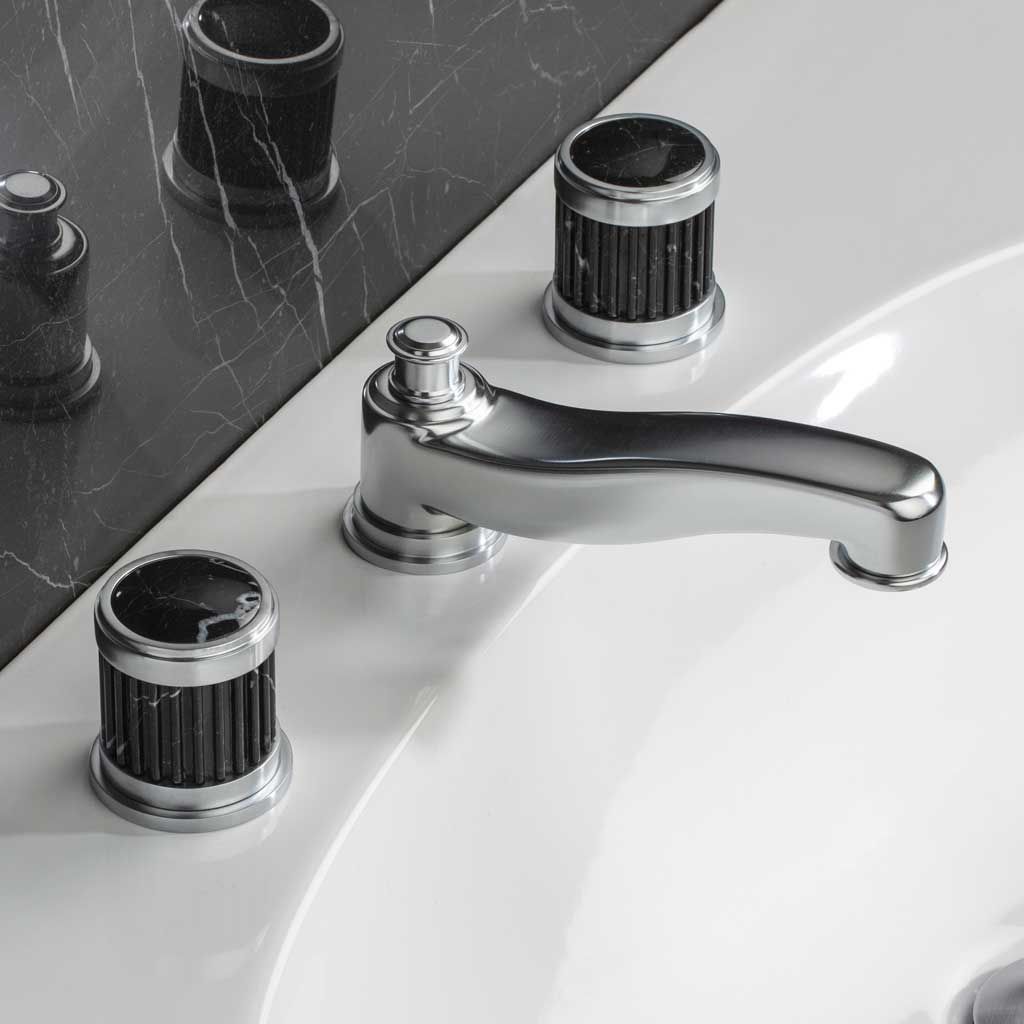  Vòi chậu rửa mặt cổ điển Trianon Prestige Black Portoro matt chrome - 1301B 