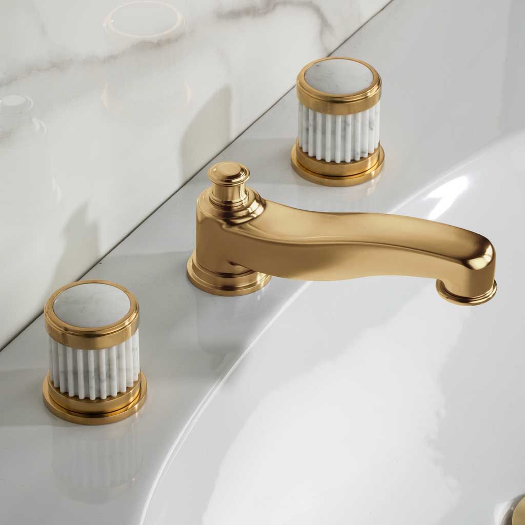  Vòi chậu rửa mặt cổ điển Trianon Prestige White Carrara matt soft gold - 1301B 