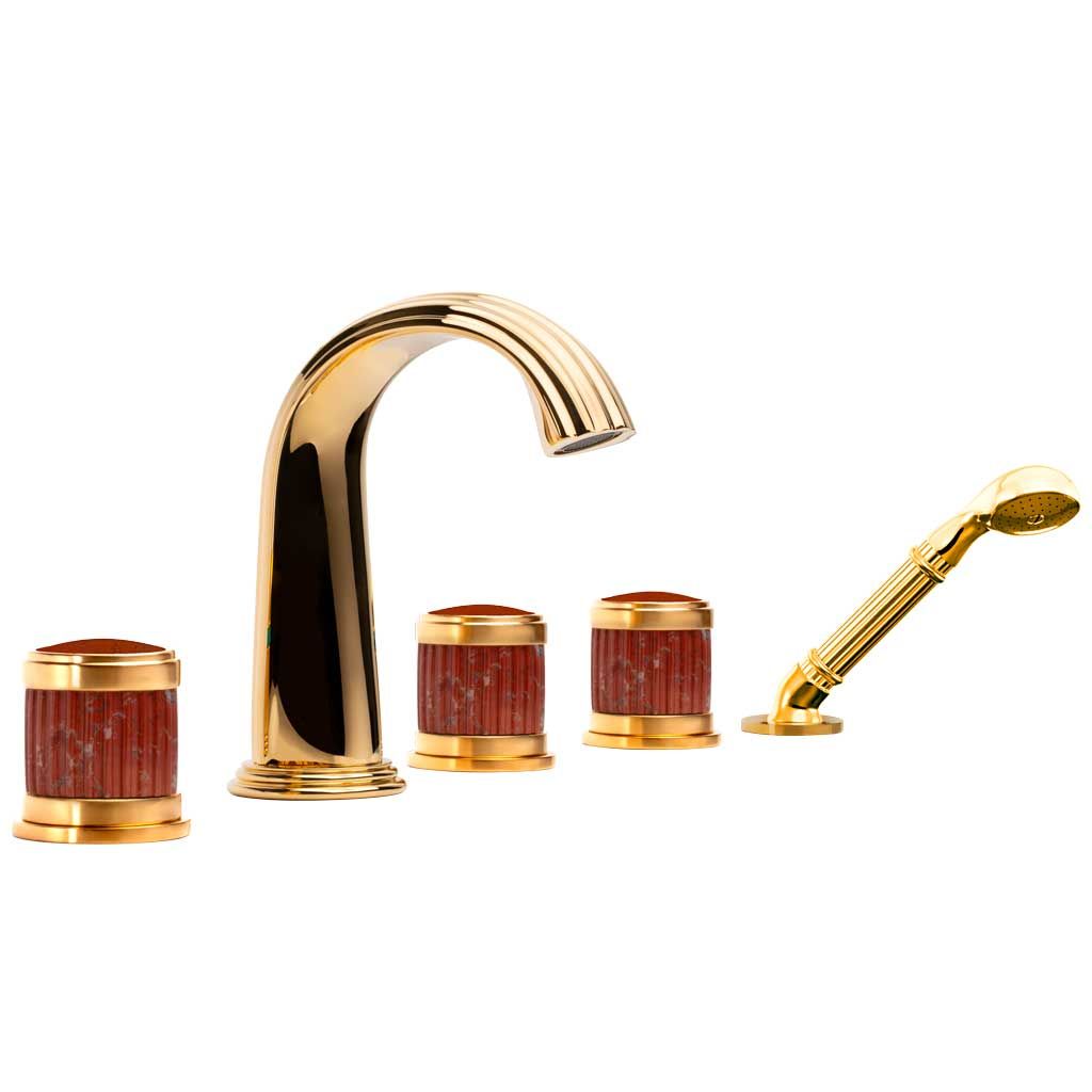  Vòi bồn tắm năm lỗ cổ điển Trianon Prestige Red Jasper polished gold - 3305 