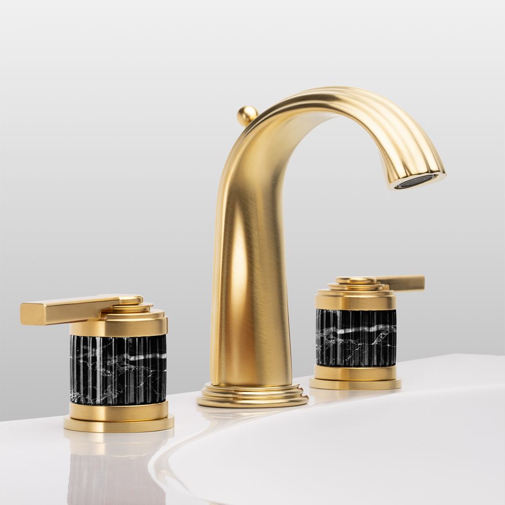  Vòi chậu rửa mặt cổ điển Trianon Prestige Black Portoro Lever bằng đồng matt soft gold - 1301 