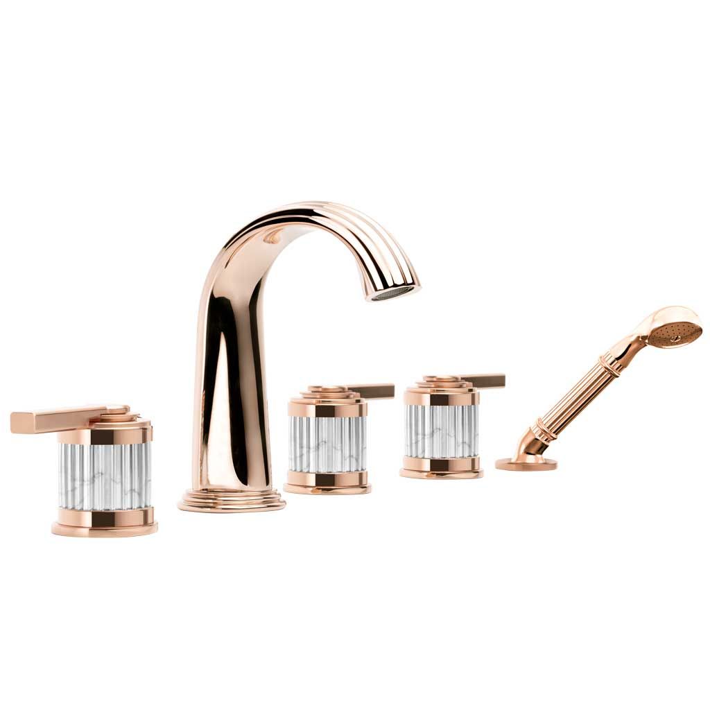  Vòi bồn tắm năm lỗ cổ điển Trianon Prestige White Carrara Lever rose gold bằng đồng - 3305 