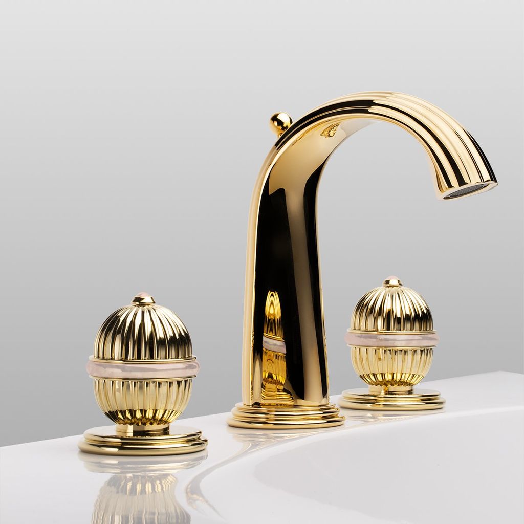  Vòi chậu rửa mặt cổ điển Anfa Pierre Pink Onyx polished gold bằng đồng - 1301 