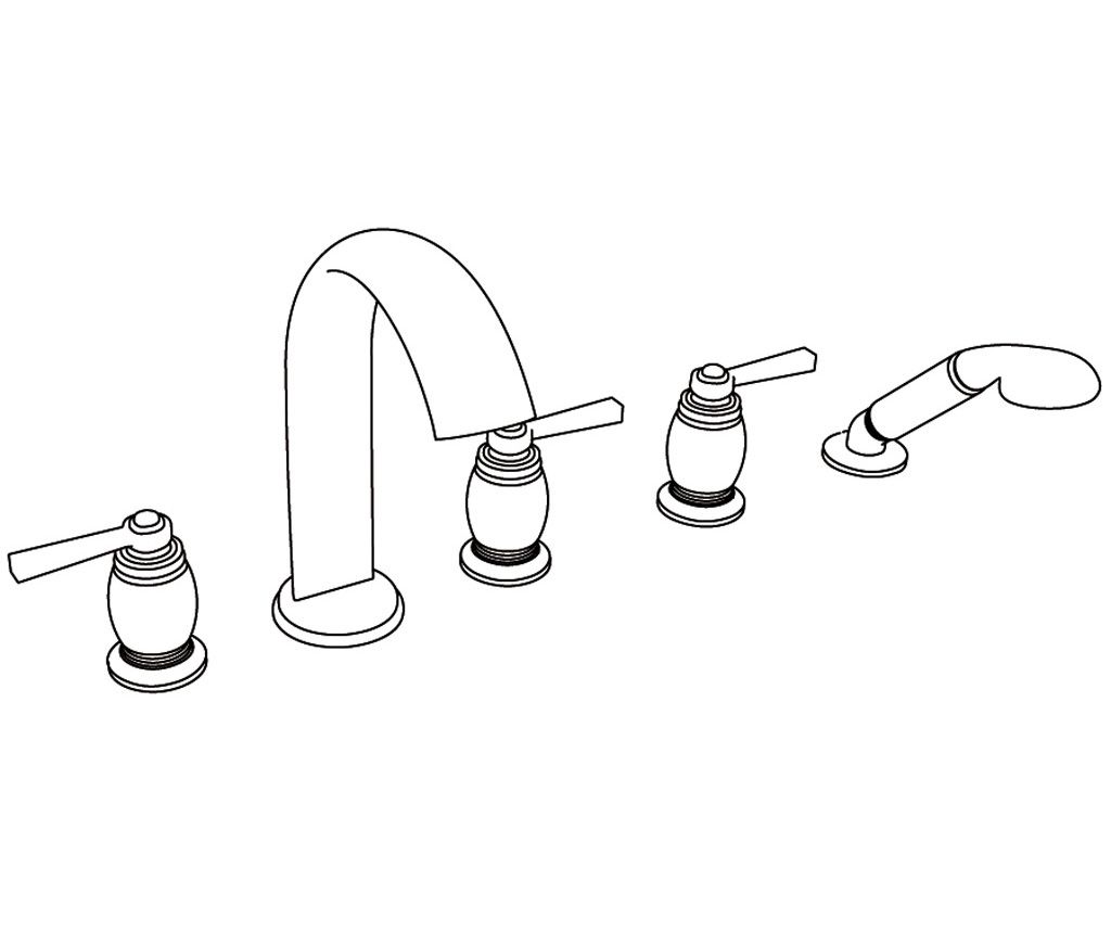  Vòi bồn tắm năm lỗ cổ điển bằng đồng Madeleine Black Porcelain Lever - 3305 