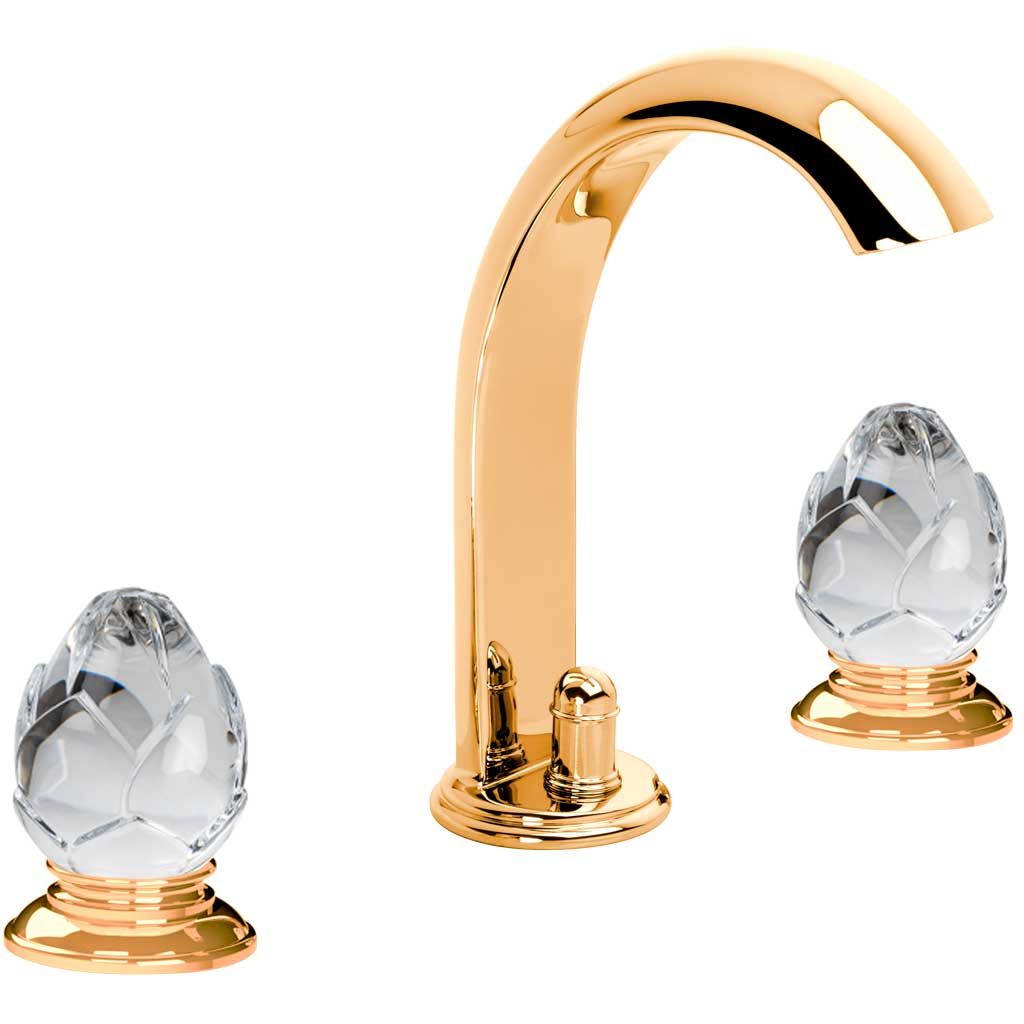 Vòi chậu rửa mặt cổ điển Fleur De Lotus Clear Crystal polished gold bằng đồng - 1301 