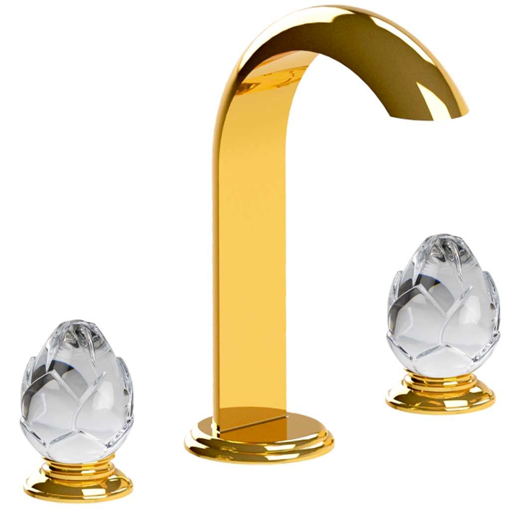  Vòi bồn tắm ba lỗ cổ điển Fleur De Lotus Clear Crystal polished gold bằng đồng - 3301 