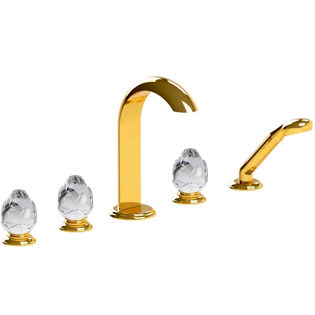  Vòi bồn tắm năm lỗ cổ điển Fleur De Lotus Clear Crystal polished gold bằng đồng - 3305 
