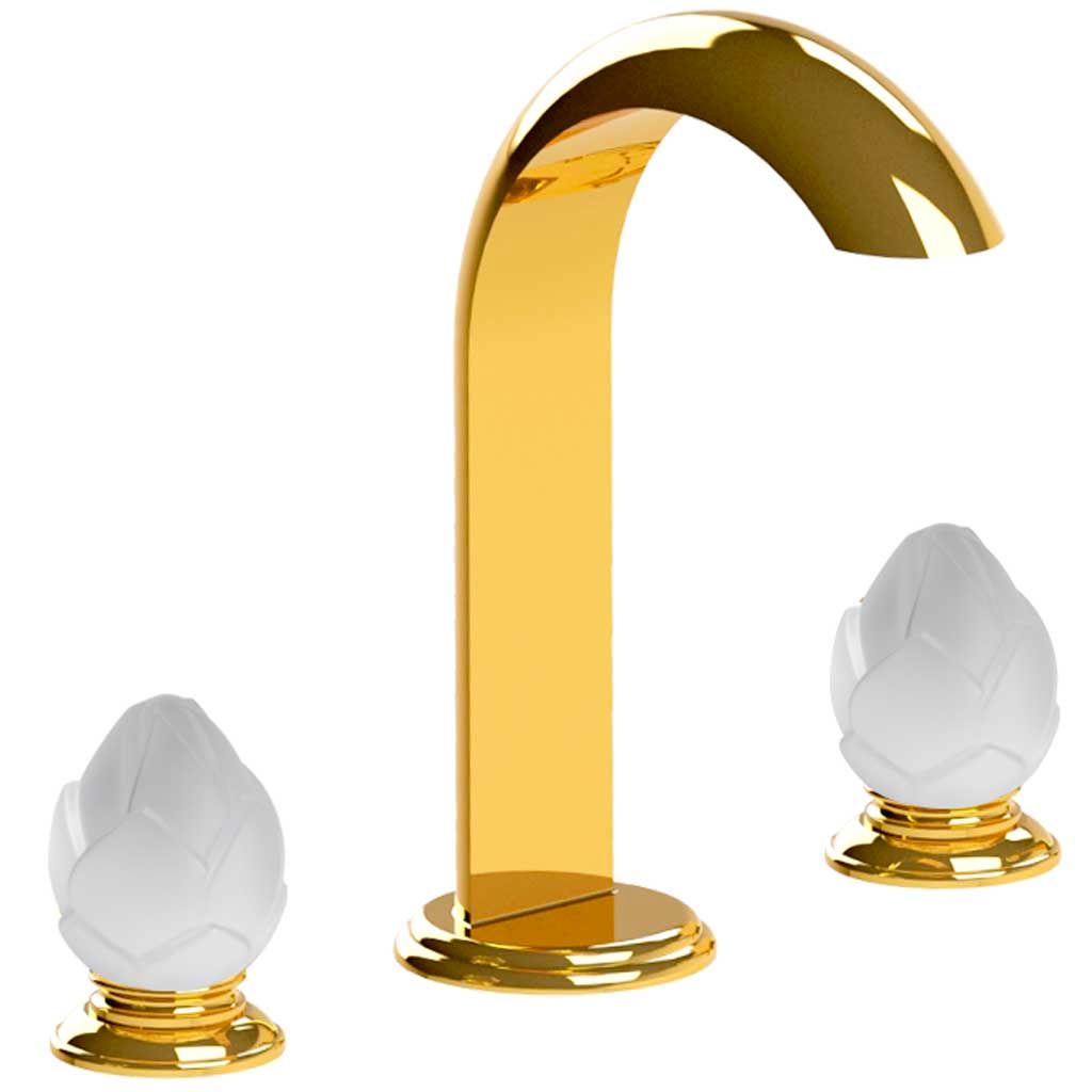  Vòi bồn tắm 3 lỗ cổ điển Fleur De Lotus Satin Crystal polished gold bằng đồng - 3301 