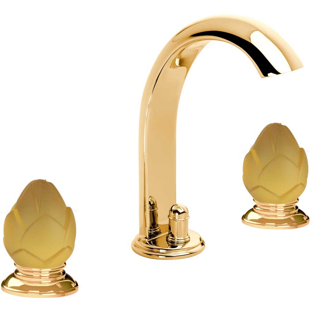  Vòi chậu rửa mặt cổ điển Fleur De Lotus Amber Crystal polished gold bằng đồng - 1301 