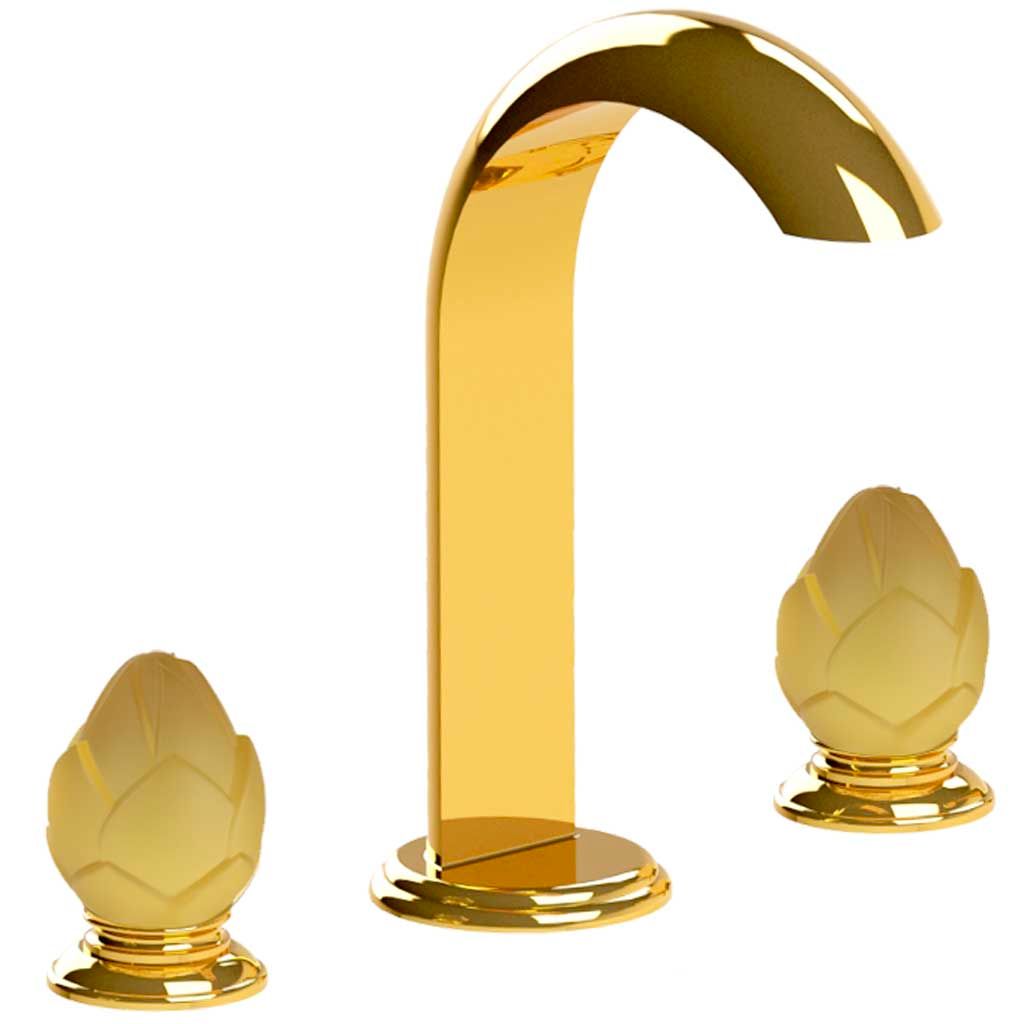  Vòi bồn tắm ba lỗ cổ điển Fleur De Lotus Amber Crystal polished gold bằng đồng - 3301 