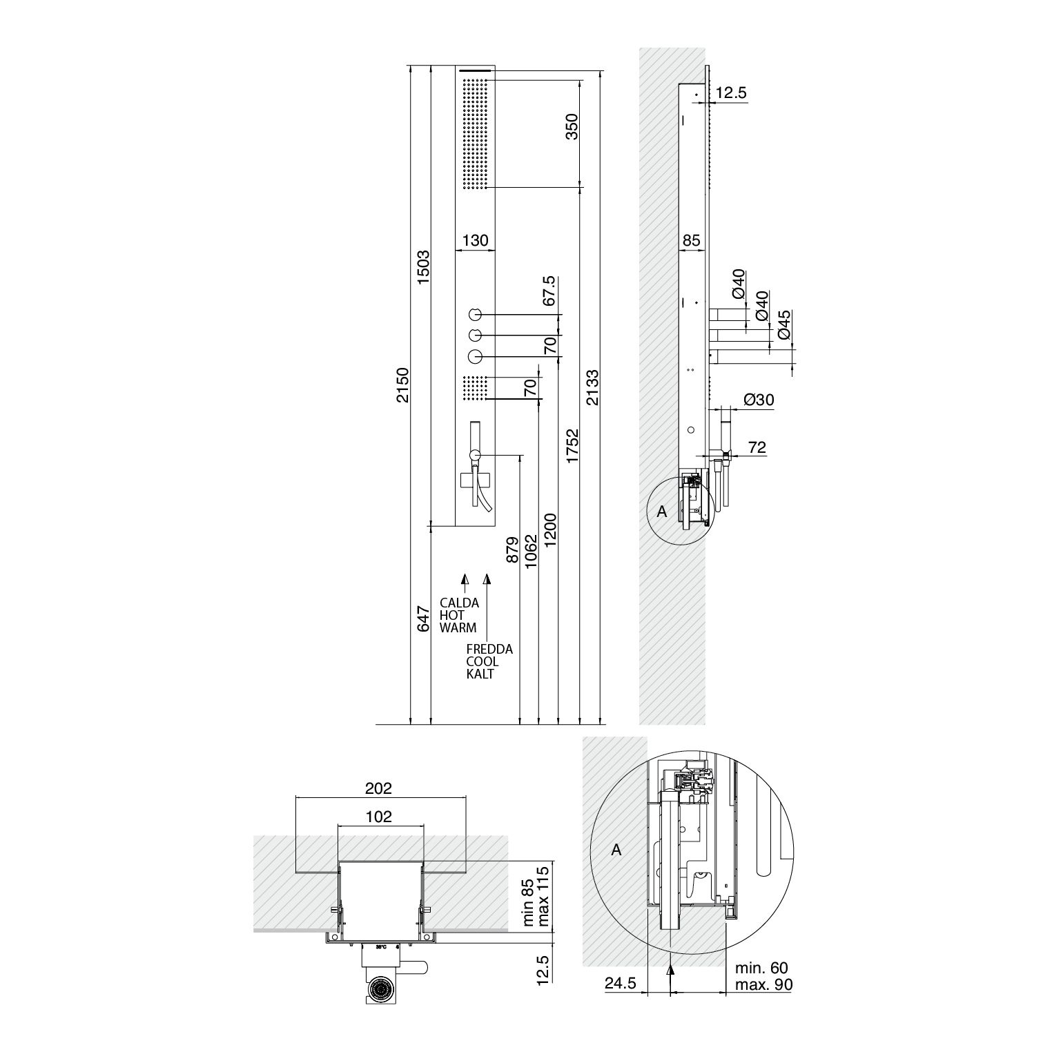  Vòi sen gắn tường Qquadro - 1500CDI050 